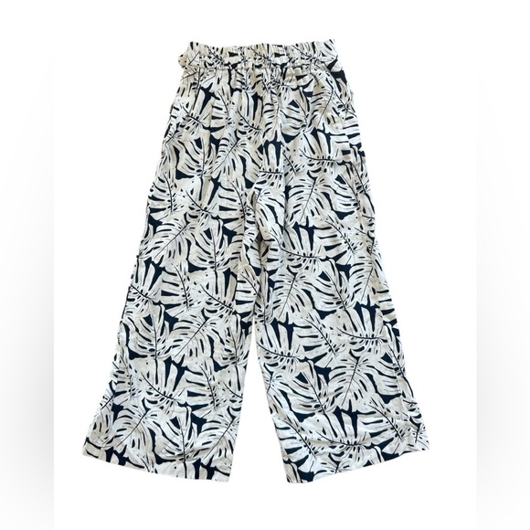 Sigrid Olsen black & white tropical floral linen blend cropped pants size 2 - Picture 2 of 7